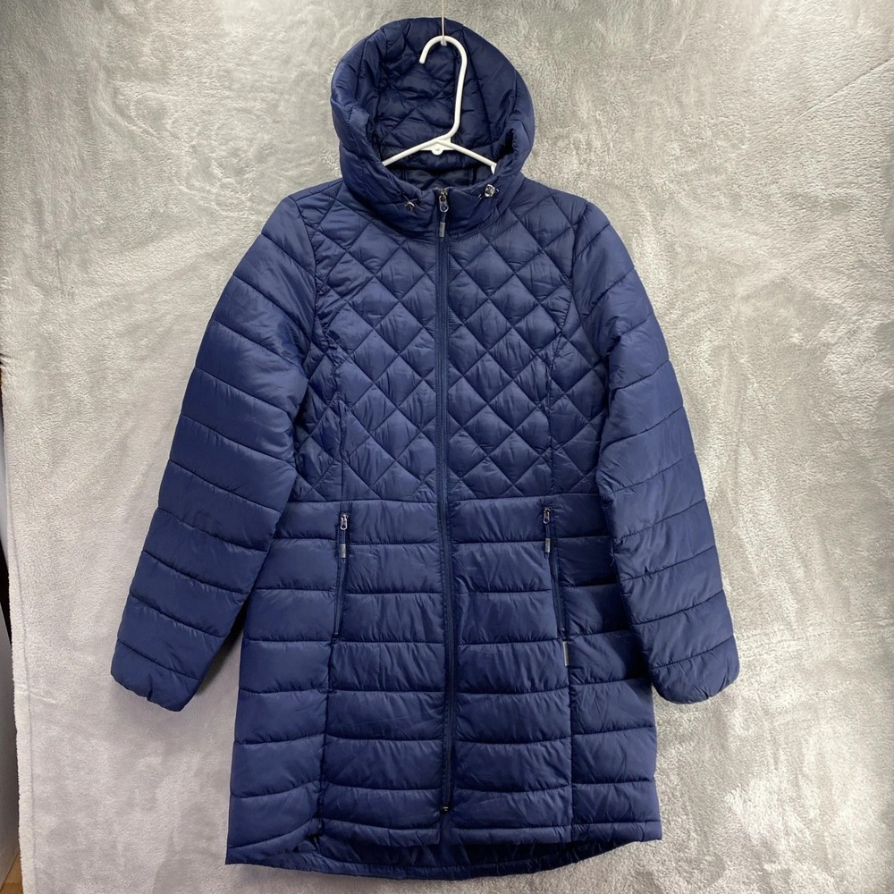 ZeroXposur Women Coat Size M Navy Puffer Long Jacket Faux Fur Hood Warm Free Shi